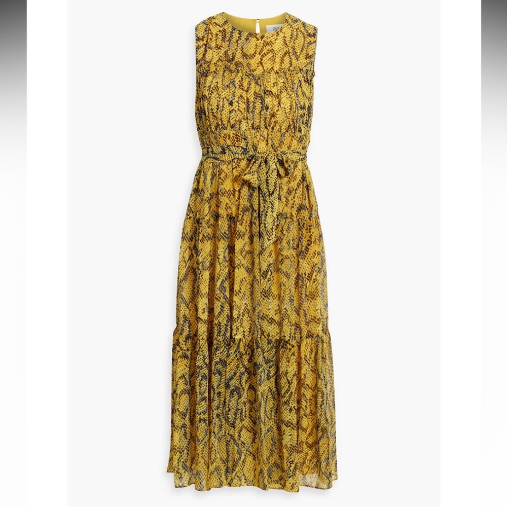 DVF Robert Tiered Chiffon Midi Dress in Leopard Fish Early Light